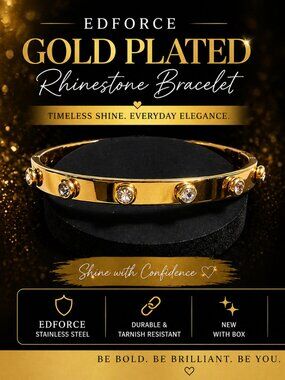 NWOT ED FORCE MEN’S Gold Plated Rhinestone Bracelet – UNISEX Stainless Steel